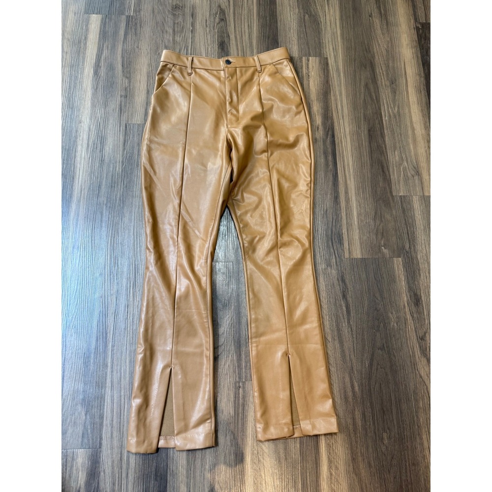 Abercrombie & Fitch Camel Faux Leather Pants Split Hem Womens Sz 31